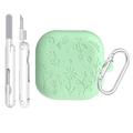 Samsung Galaxy Buds4/Buds4 Pro Floral Engraved Silicone Case with Cleaning Pens - Matcha Green