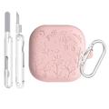 Samsung Galaxy Buds4/Buds4 Pro Floral Engraved Silicone Case with Cleaning Pens - Pink