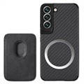 Samsung Galaxy S22 5G Magnetic Case with Card Holder - Carbon Fiber - Black