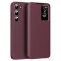 Samsung Galaxy S22+ 5G Smart Clear View Flip Case with Card Slot - Wine Red