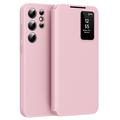 Samsung Galaxy S23 Ultra Smart Clear View Flip Case with Card Slot - Pink
