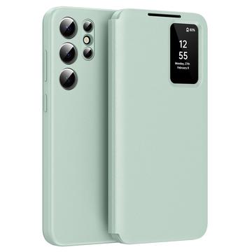 Samsung Galaxy S24 Ultra Smart Clear View Flip Case with Card Slot - Light Green