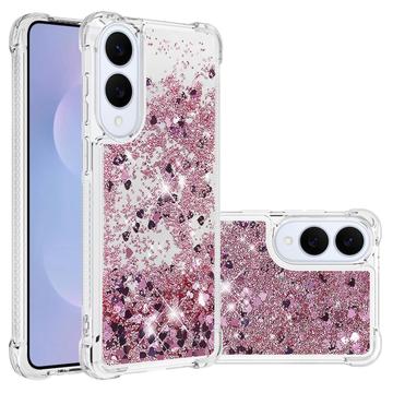 Samsung Galaxy S25 Edge Glitter Quicksand TPU Case - Rose Gold Hearts