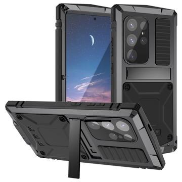 Samsung Galaxy S25 Ultra R-Just Premium Case with Kickstand & Tempered Glass Screen Protector - Black