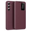 Samsung Galaxy S26 FE Smart Clear View Flip Case with Card Slot - Wine Red
