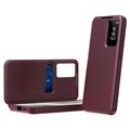 Samsung Galaxy S26 FE Smart Clear View Flip Case with Card Slot - Wine Red