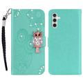Samsung Galaxy S26 Owl Rhinestone Wallet Case - Cyan