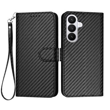Samsung Galaxy S26 Pro Premium Wallet Case with Strap - Carbon Fiber Texture