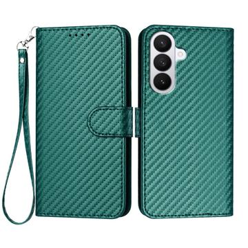 Samsung Galaxy S26 Pro Premium Wallet Case with Strap - Carbon Fiber Texture - Carbon Green