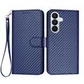 Samsung Galaxy S26 Pro Premium Wallet Case with Strap - Carbon Fiber Texture - Carbon Blue