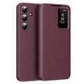 Samsung Galaxy S26 Smart Clear View Flip Case with Card Slot - Wine Red