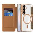 Samsung Galaxy S26 Stylish Magnetic Flip Case with RFID Card Slots - Brown