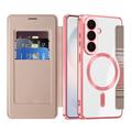 Samsung Galaxy S26 Stylish Magnetic Flip Case with RFID Card Slots - Pink