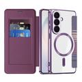 Samsung Galaxy S26 Stylish Magnetic Flip Case with RFID Card Slots - Purple