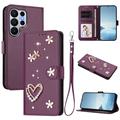 Samsung Galaxy S26 Ultra Hearts and Flowers Wallet Case - Dark Purple