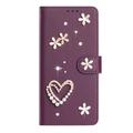 Samsung Galaxy S26 Ultra Hearts and Flowers Wallet Case - Dark Purple