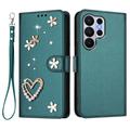 Samsung Galaxy S26 Ultra Hearts and Flowers Wallet Case - Green