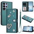 Samsung Galaxy S26 Ultra Hearts and Flowers Wallet Case - Green