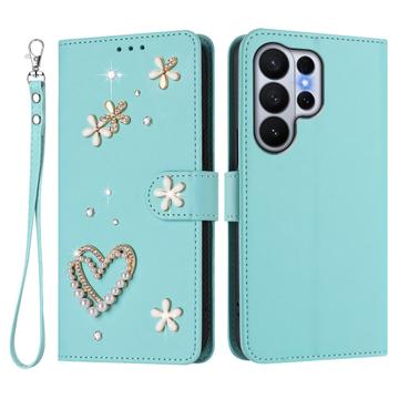 Samsung Galaxy S26 Ultra Hearts and Flowers Wallet Case - Mint