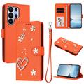 Samsung Galaxy S26 Ultra Hearts and Flowers Wallet Case - Orange