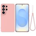 Samsung Galaxy S26 Ultra Liquid Silicone Case with Hand Strap - Pink