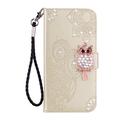 Samsung Galaxy S26 Ultra Owl Rhinestone Wallet Case - Gold