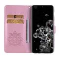 Samsung Galaxy S26 Ultra Owl Rhinestone Wallet Case - Rose Gold