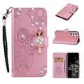 Samsung Galaxy S26 Ultra Owl Rhinestone Wallet Case - Rose Gold
