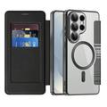 Samsung Galaxy S26 Ultra Stylish Magnetic Flip Case with RFID Card Slots - Black