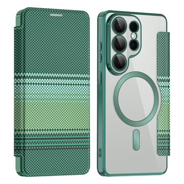 Samsung Galaxy S26 Ultra Stylish Magnetic Flip Case with RFID Card Slots - Blackish Green
