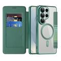 Samsung Galaxy S26 Ultra Stylish Magnetic Flip Case with RFID Card Slots - Blackish Green