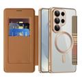 Samsung Galaxy S26 Ultra Stylish Magnetic Flip Case with RFID Card Slots - Brown
