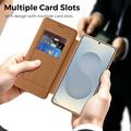 Samsung Galaxy S26 Ultra Stylish Magnetic Flip Case with RFID Card Slots - Brown