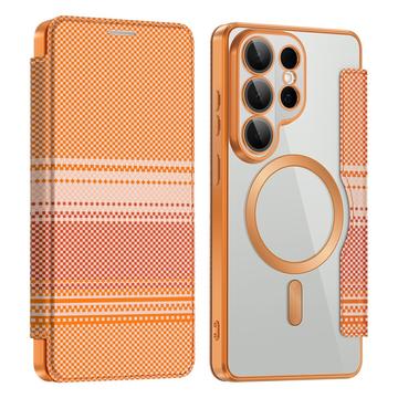 Samsung Galaxy S26 Ultra Stylish Magnetic Flip Case with RFID Card Slots - Orange