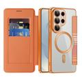 Samsung Galaxy S26 Ultra Stylish Magnetic Flip Case with RFID Card Slots - Orange