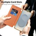 Samsung Galaxy S26 Ultra Stylish Magnetic Flip Case with RFID Card Slots - Orange