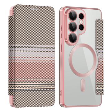 Samsung Galaxy S26 Ultra Stylish Magnetic Flip Case with RFID Card Slots - Pink