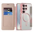 Samsung Galaxy S26 Ultra Stylish Magnetic Flip Case with RFID Card Slots - Pink