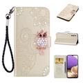 Samsung Galaxy S26+ Owl Rhinestone Wallet Case - Gold