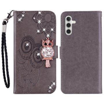 Samsung Galaxy S26+ Owl Rhinestone Wallet Case - Grey