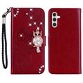Samsung Galaxy S26+ Owl Rhinestone Wallet Case - Red