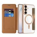 Samsung Galaxy S26+ Stylish Magnetic Flip Case with RFID Card Slots - Brown