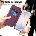 Samsung Galaxy S26+ Stylish Magnetic Flip Case with RFID Card Slots - Purple