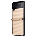 Samsung Galaxy Z Flip3 5G Case with Strap - Carbon Fiber - Gold