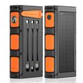 Solar Power Bank 20000mAh with Hand Crank, LED Flashlight and Built-In Cables - Orange / Black