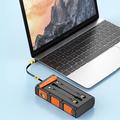 Solar Power Bank 20000mAh with Hand Crank, LED Flashlight and Built-In Cables - Orange / Black
