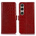Sony Xperia 1 VI Crocodile Series Wallet Leather Case with RFID - Red