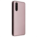 Sony Xperia 10 III, Xperia 10 III Lite Flip Case - Carbon Fiber - Rose Gold