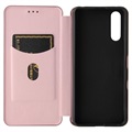 Sony Xperia 10 III, Xperia 10 III Lite Flip Case - Carbon Fiber - Rose Gold