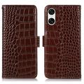 Sony Xperia 10 VI Crocodile Series Wallet Leather Case with RFID - Brown